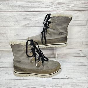 Sorel Boots Womens 7.5 Cozy Joan Snow Winter Grey Suede Faux Fur Mid NL2745-052